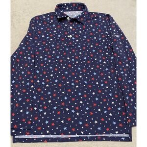Ibkul Polo Shirt Mens M Blue Star Print Long Sleeve Sawgrass Performance Golf‎